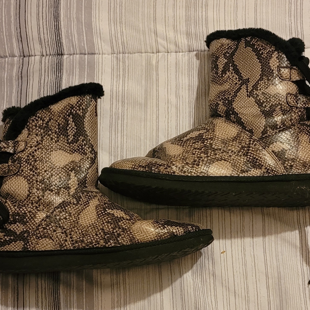 JustFab Snake Print Ankle Boots - Black and Brown